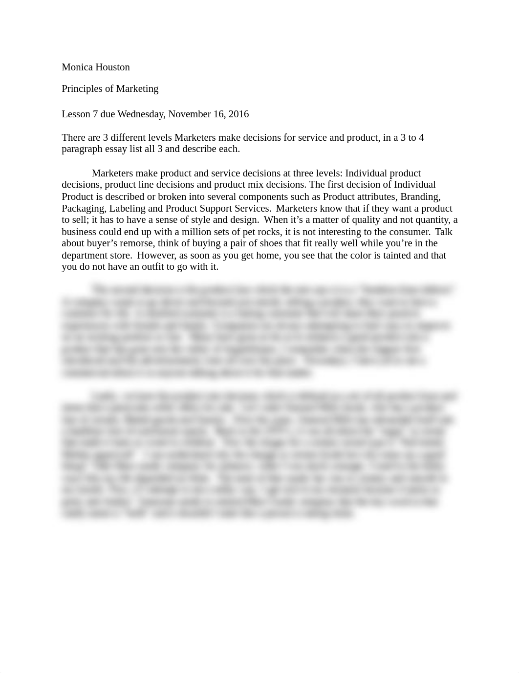 Lesson 7 Assignment three different levels Marketers make decisions for service and product.docx_dxjo0to9a2h_page1