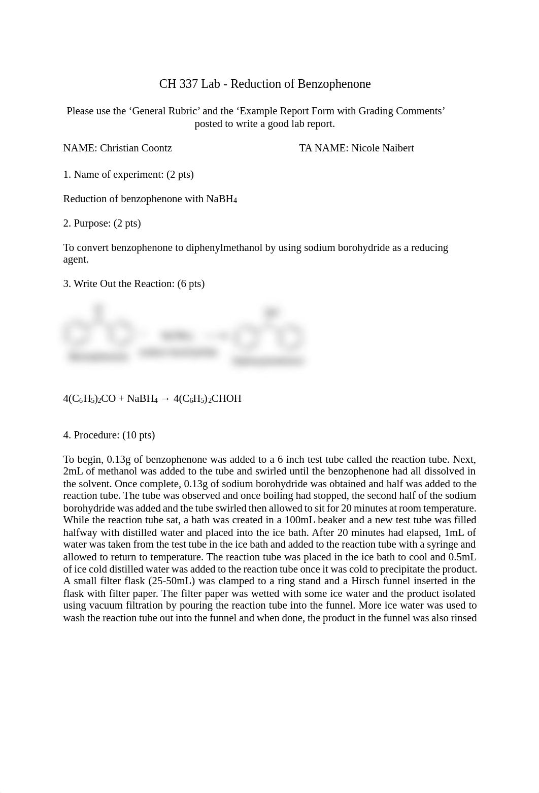 CH 337 Lab Report Form - Reduction of Benzophenone with citations.pdf_dxjvep79u64_page1