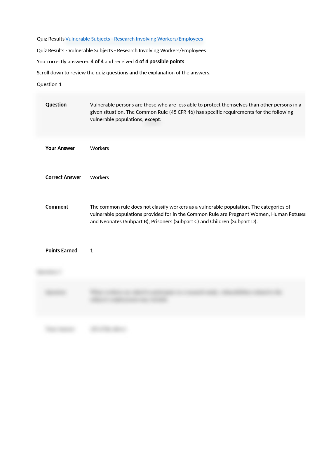 Test Prep - Quiz Results - Vulnerable Subjects - Research Involving Workers and Employees.docx_dxklznulgu8_page1