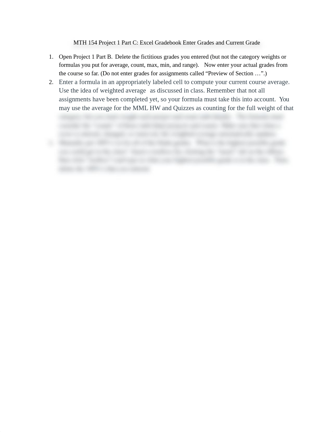 MTH 154 Project 1 Part C Excel Gradebook Enter Grades and Current Grade.docx_dxllf7zsflj_page1