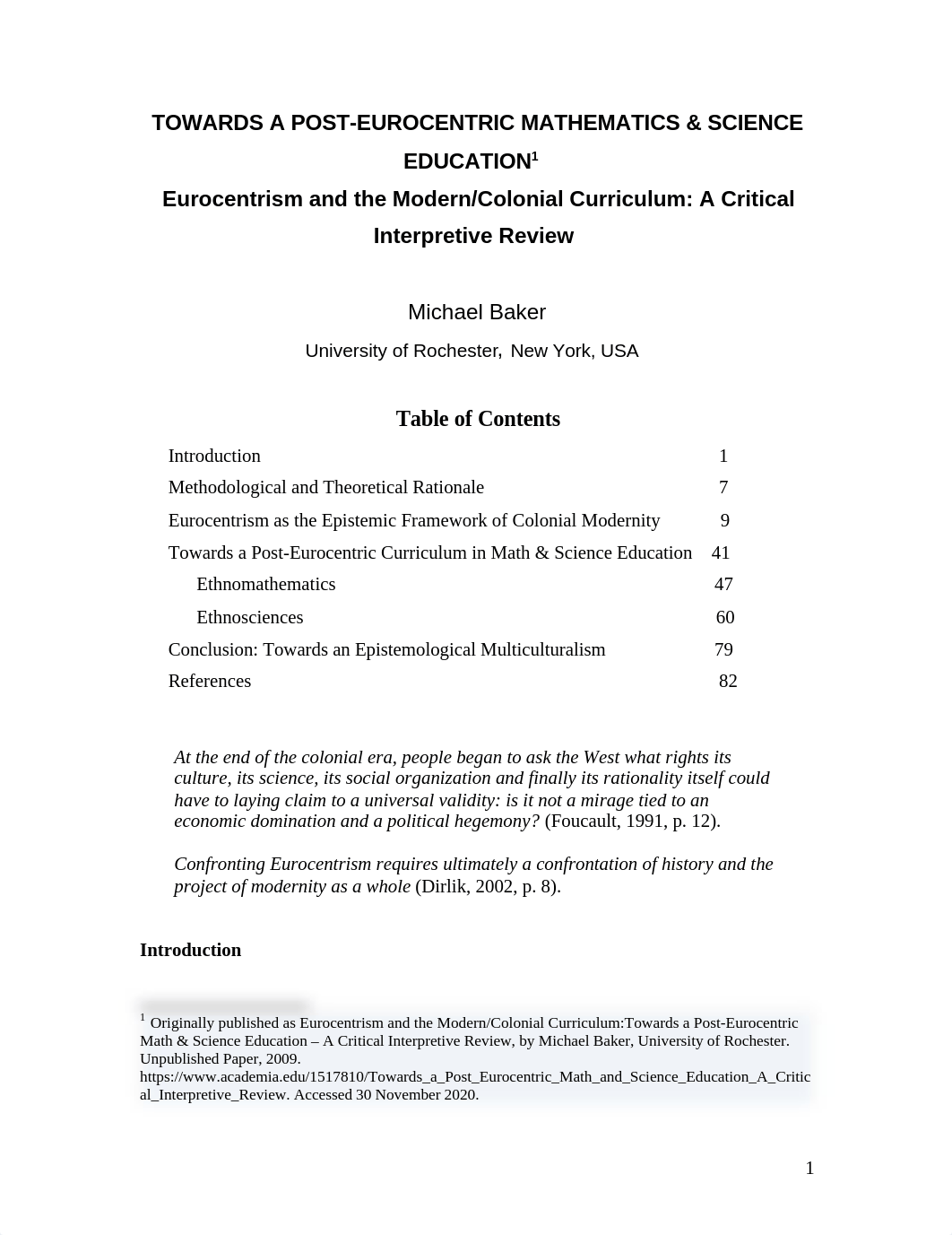 Michael Baker Towards a Post-Eurocentric Mathematics and Science Education.doc_dxpo207wsih_page1