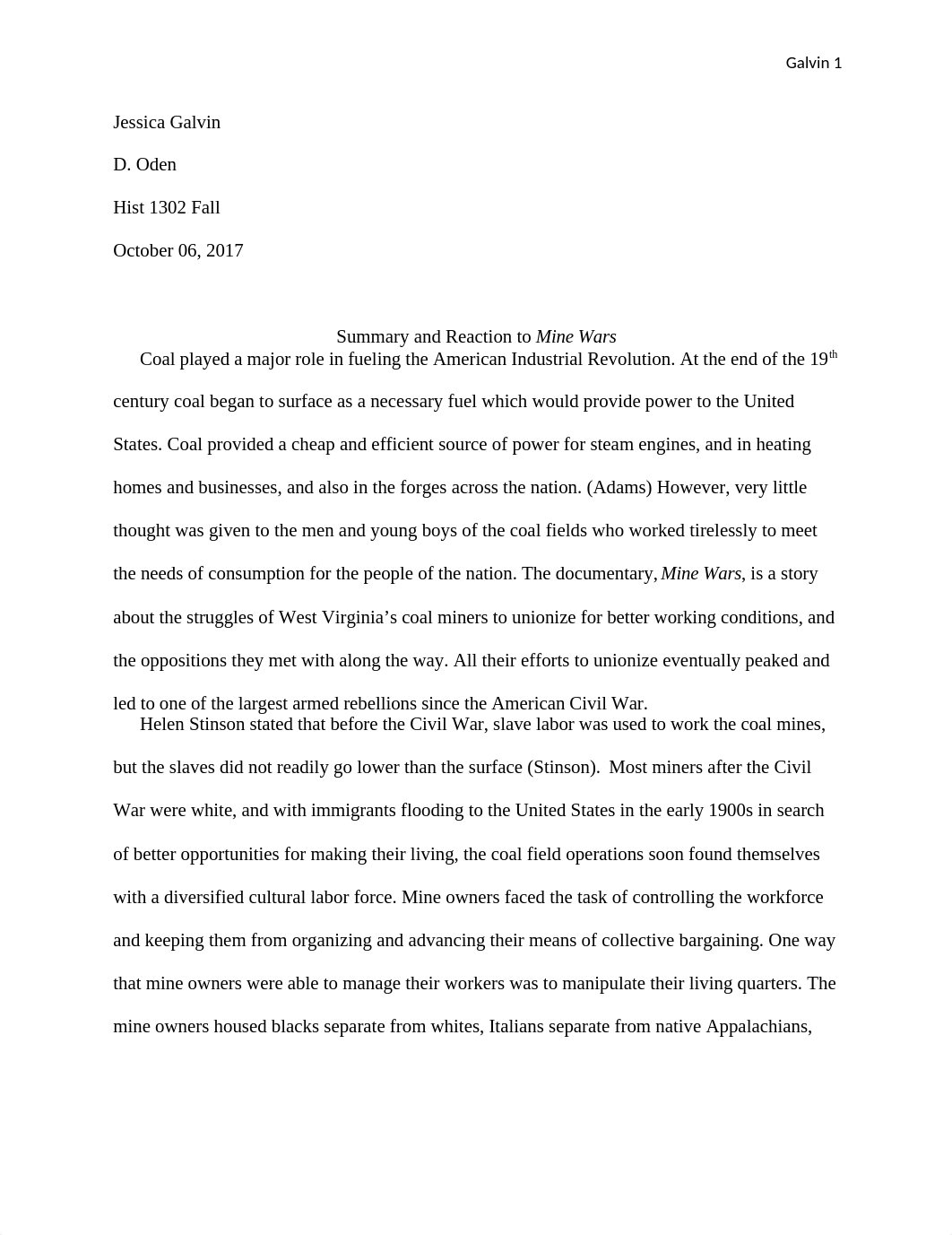 Summary and Reaction Mine Wars J. Galvin.docx_dxrmu0eug7e_page1