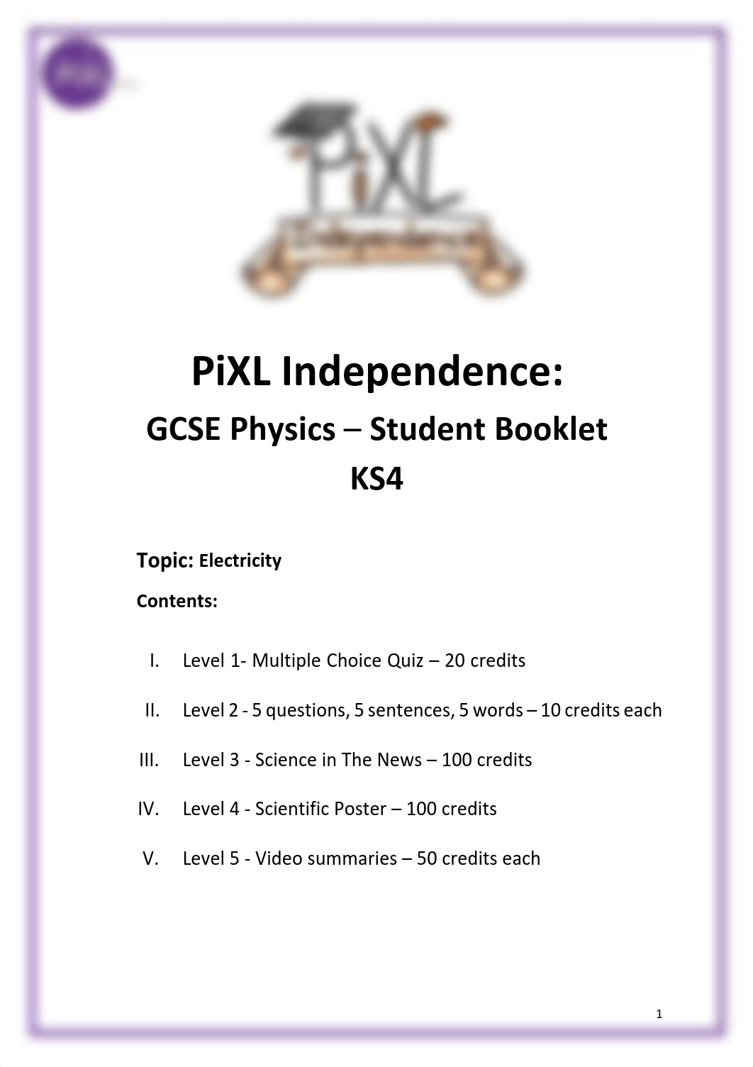 6. PiXL Independence KS4 GCSE Physics Electricity Booklet .pdf_dxs311gfkwk_page1