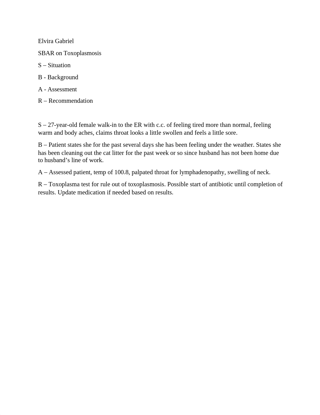 Toxoplasmosis SBAR.docx_dxtexqigrah_page1