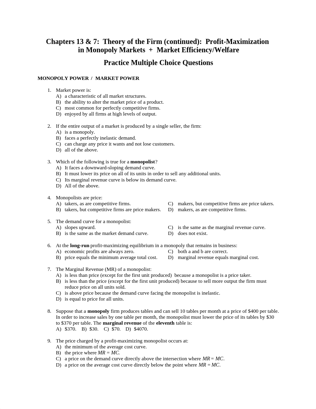 Chapters 13  7  Practice Multiple Choice Questions (Monopoly   Social Welfare)(1).doc_dxthw4yf0az_page1