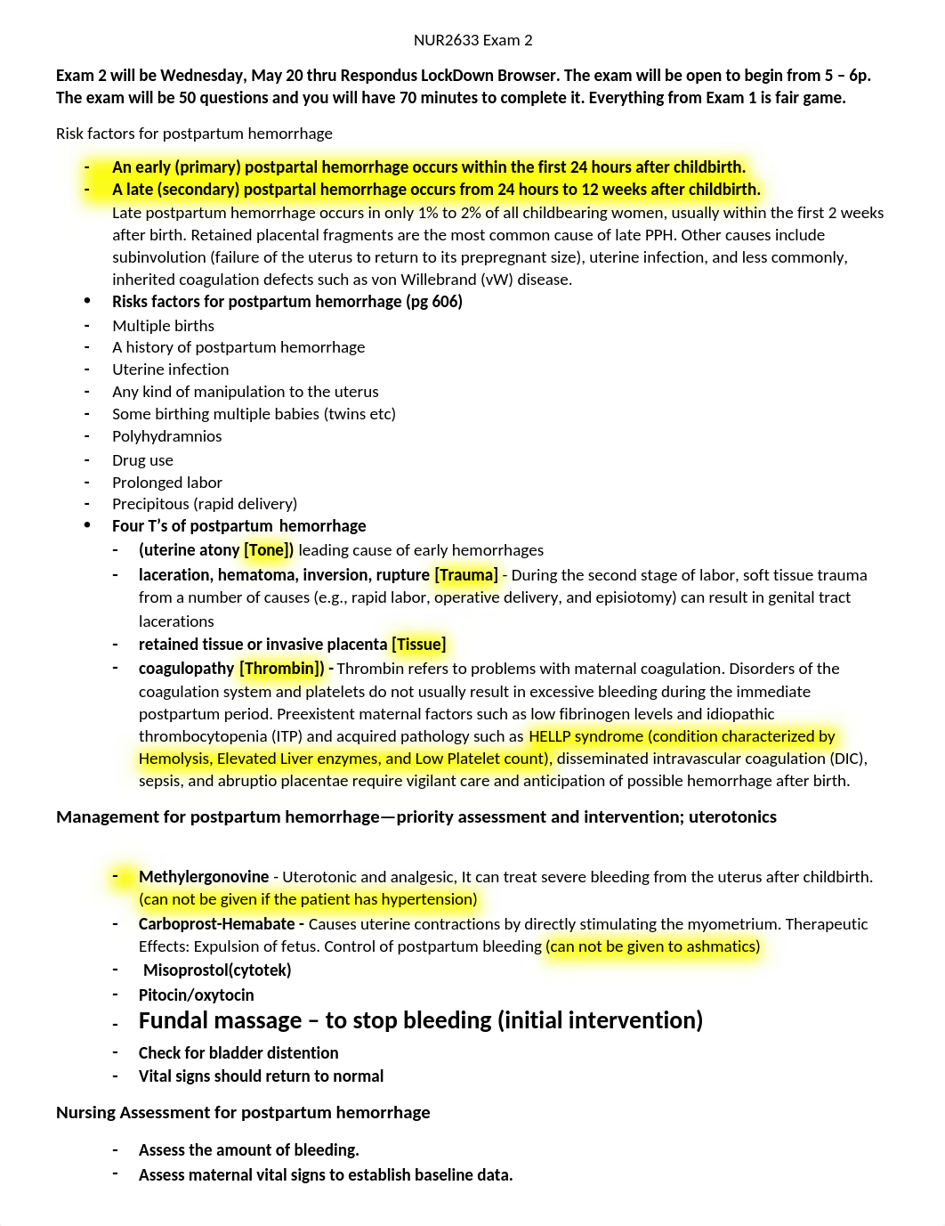 Spring 2020 NUR2633 Exam 2 Study Guide (1).docx_dxww8uiz0ka_page1