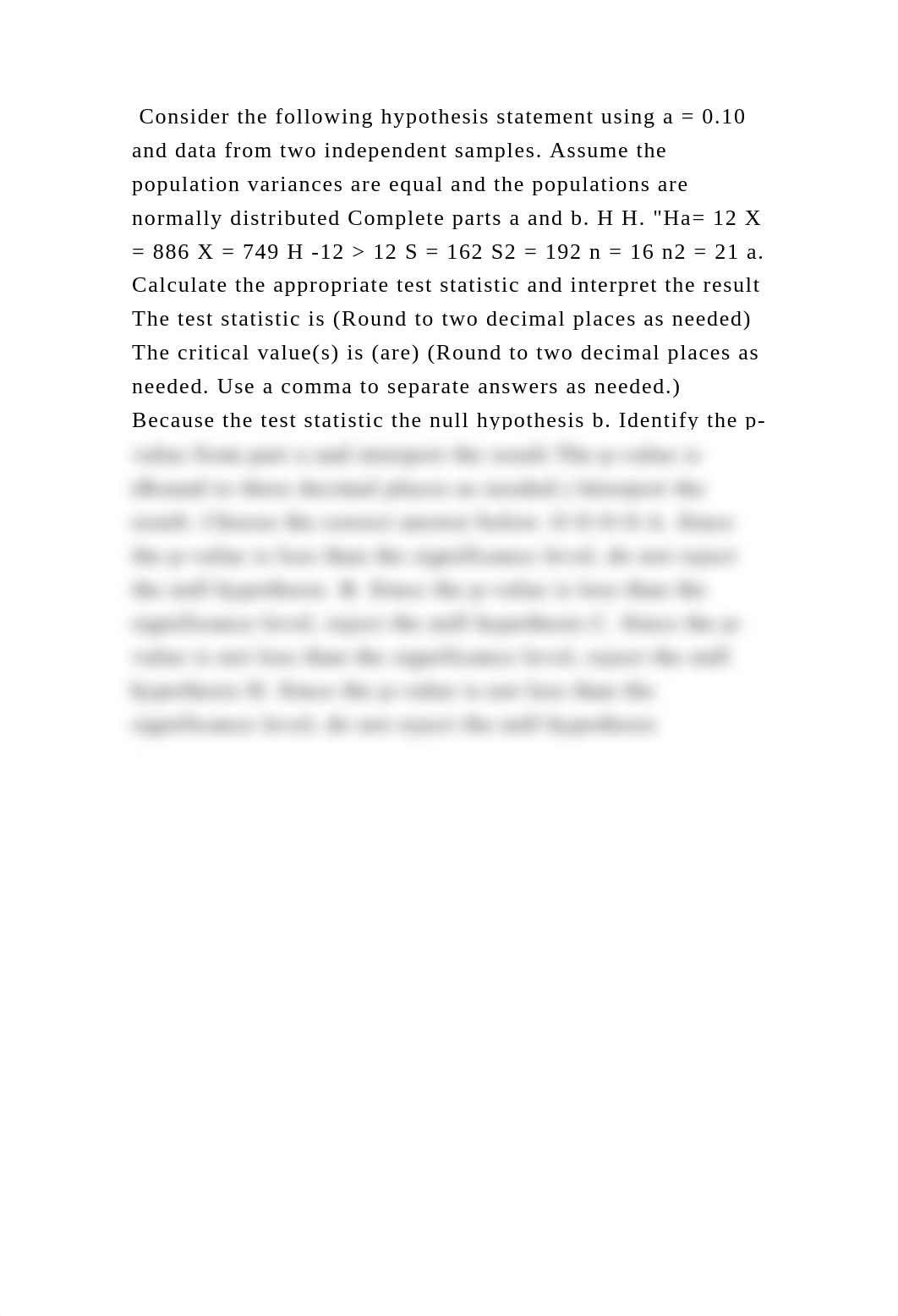 Consider the following hypothesis statement using a = 0.10 and data f.docx_dxxcsicaiy4_page2