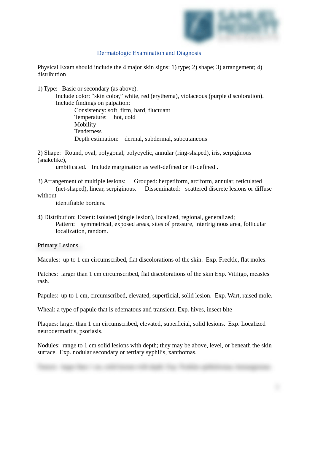 N671-Dermatologic_Exam_and_Diagnosis_handout-1-1.docx_dxxxmj7gl01_page1