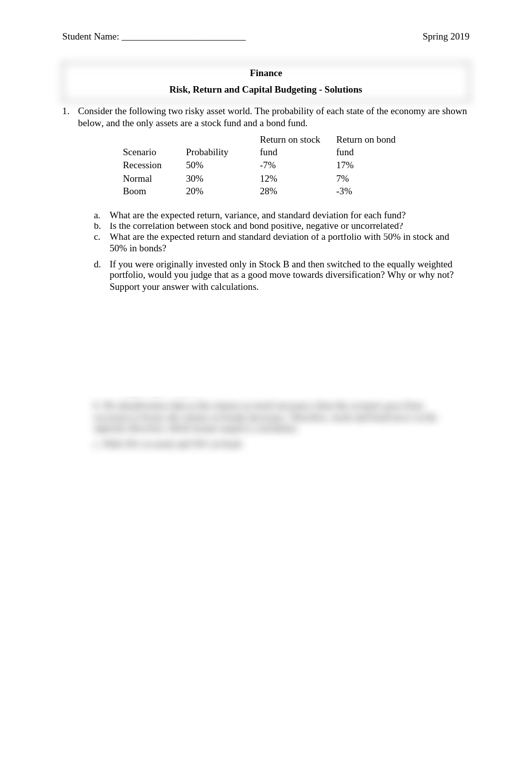 Finance - Risk Return Practice Problems - Solutions.pdf_dxy69bt6eku_page1