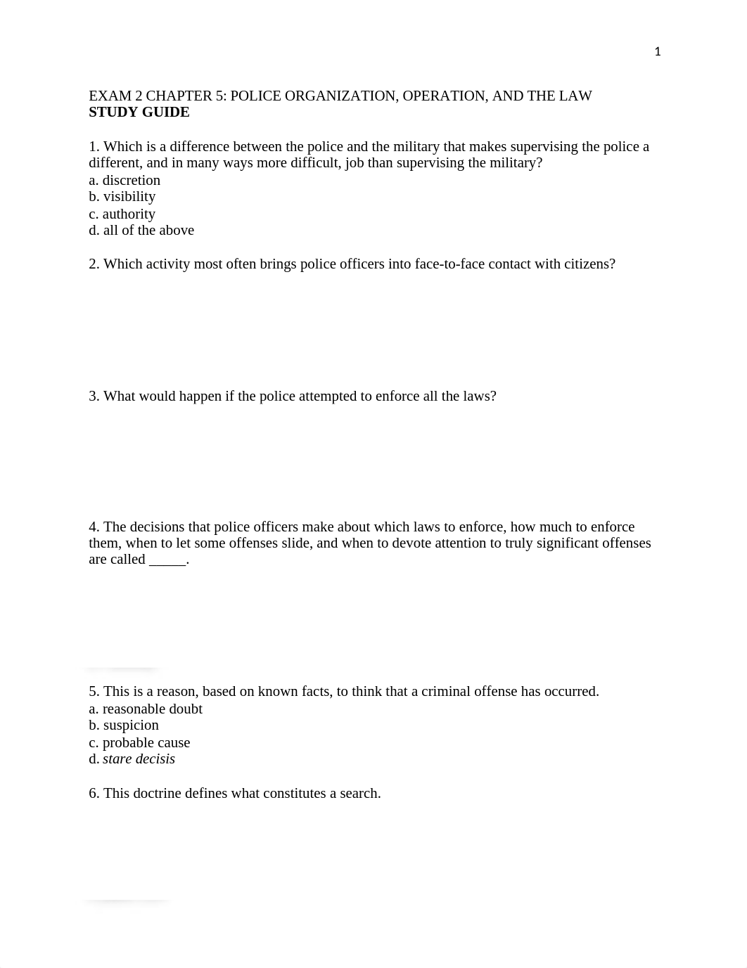 CJ 1113 EXAM 2 Chap 5 STUDY GUIDE.docx_dxz25sbylz9_page1