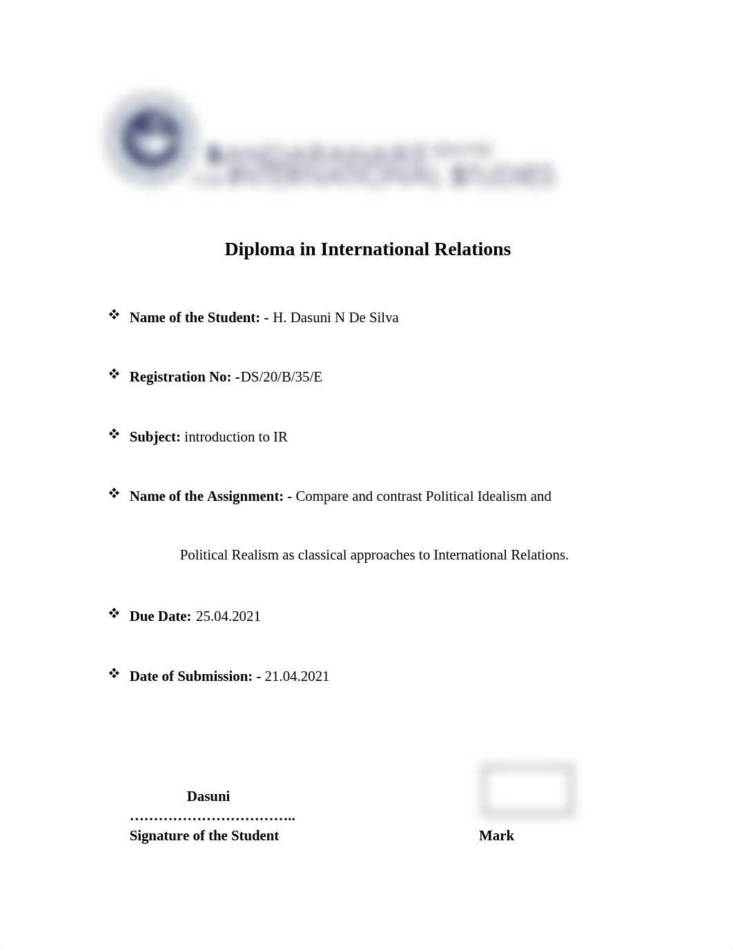 Compare and contrast Political Idealism and Political Realism as classical approaches to Internation_dxz86dnxq11_page1