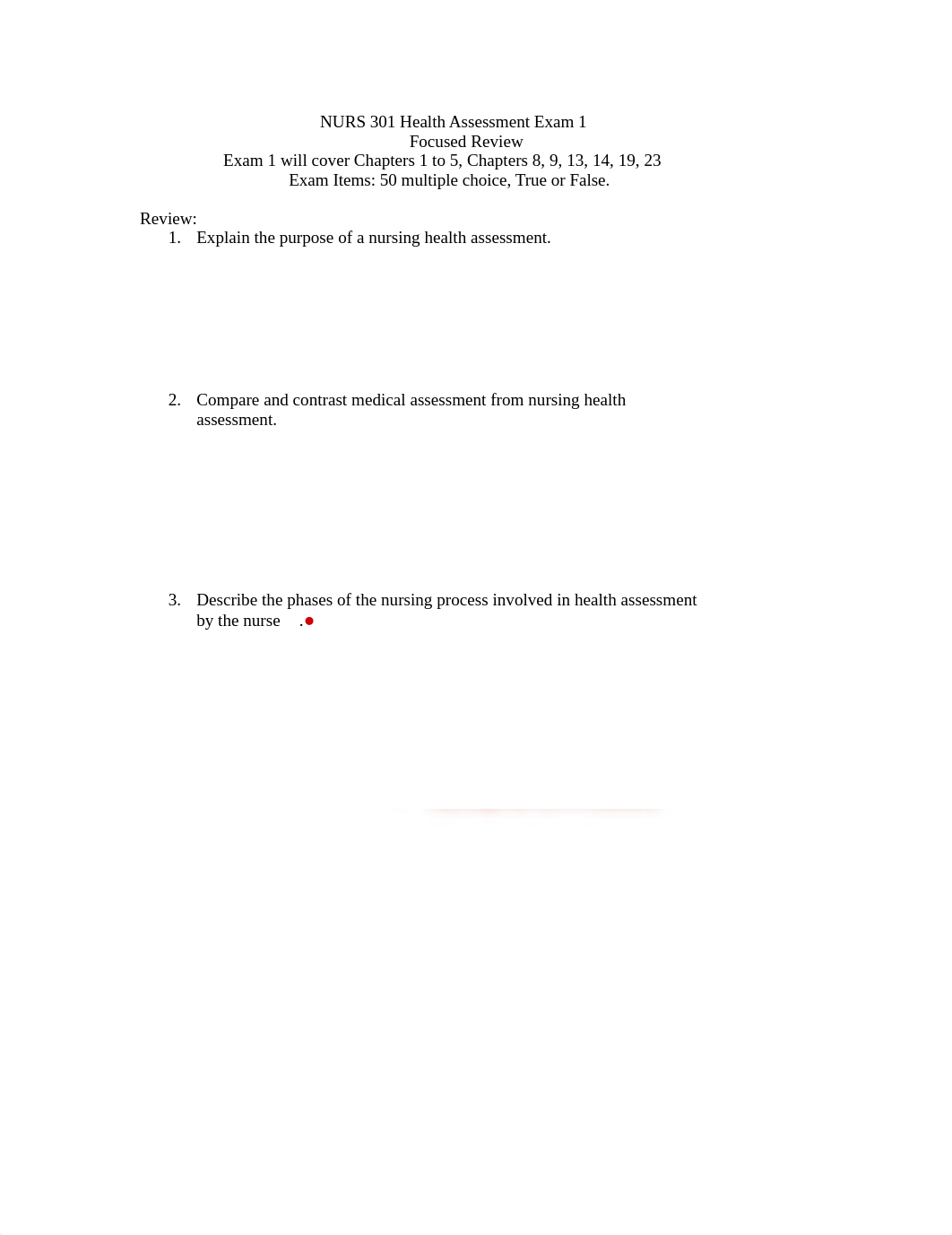 clinical NURS 301 Health Assessment Exam 1 .docx_dxzenke3l40_page1