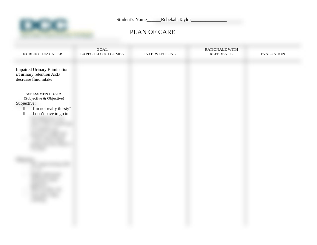 Clinical Day 5 Paperwork Care Plan Impaired Urinary Elimination.docx_dy0ep3y1fck_page1