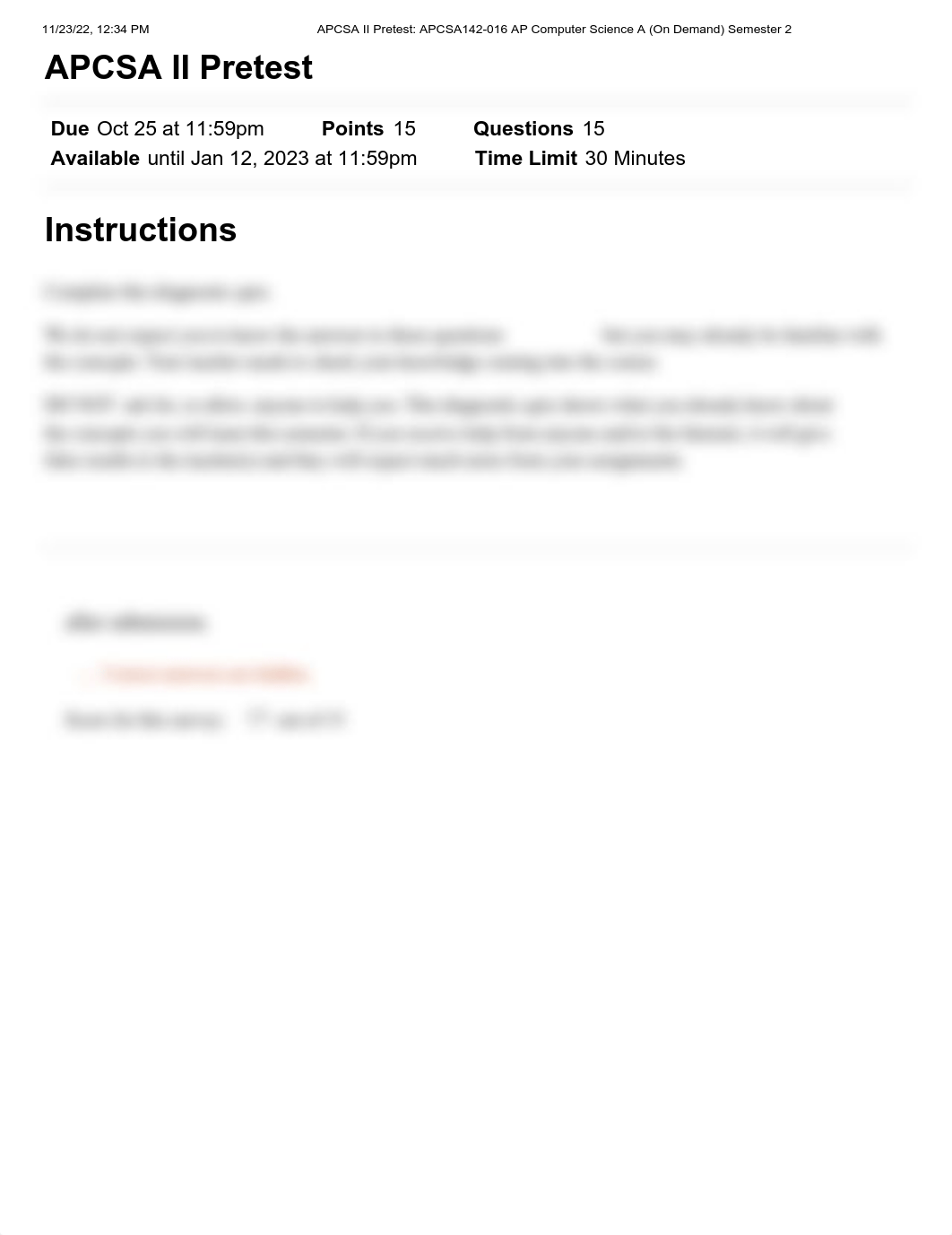 APCSA II Pretest_ APCSA142-016 AP Computer Science A (On Demand) Semester 2.pdf_dy0g8340qr7_page1