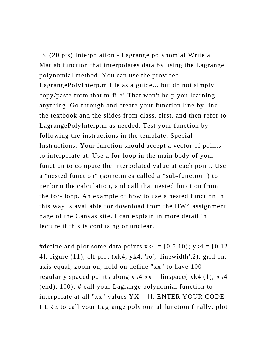 3. (20 pts) Interpolation - Lagrange polynomial Write a Matlab fu.docx_dy1u9vt3jwd_page2