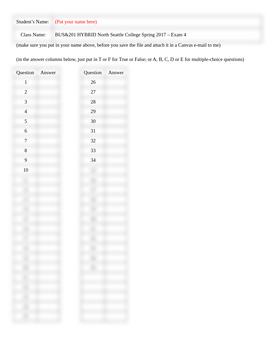 BUS201 Answer sheet for Exam 4 Spring Hybrid_dy1w8t07ki1_page1