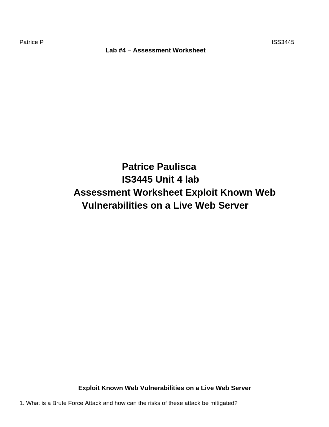 Unit 4 lab - Assessment Worksheet Exploit Known Web Vulnerabilities on a Live Web Server_dy3unjnaj6g_page1