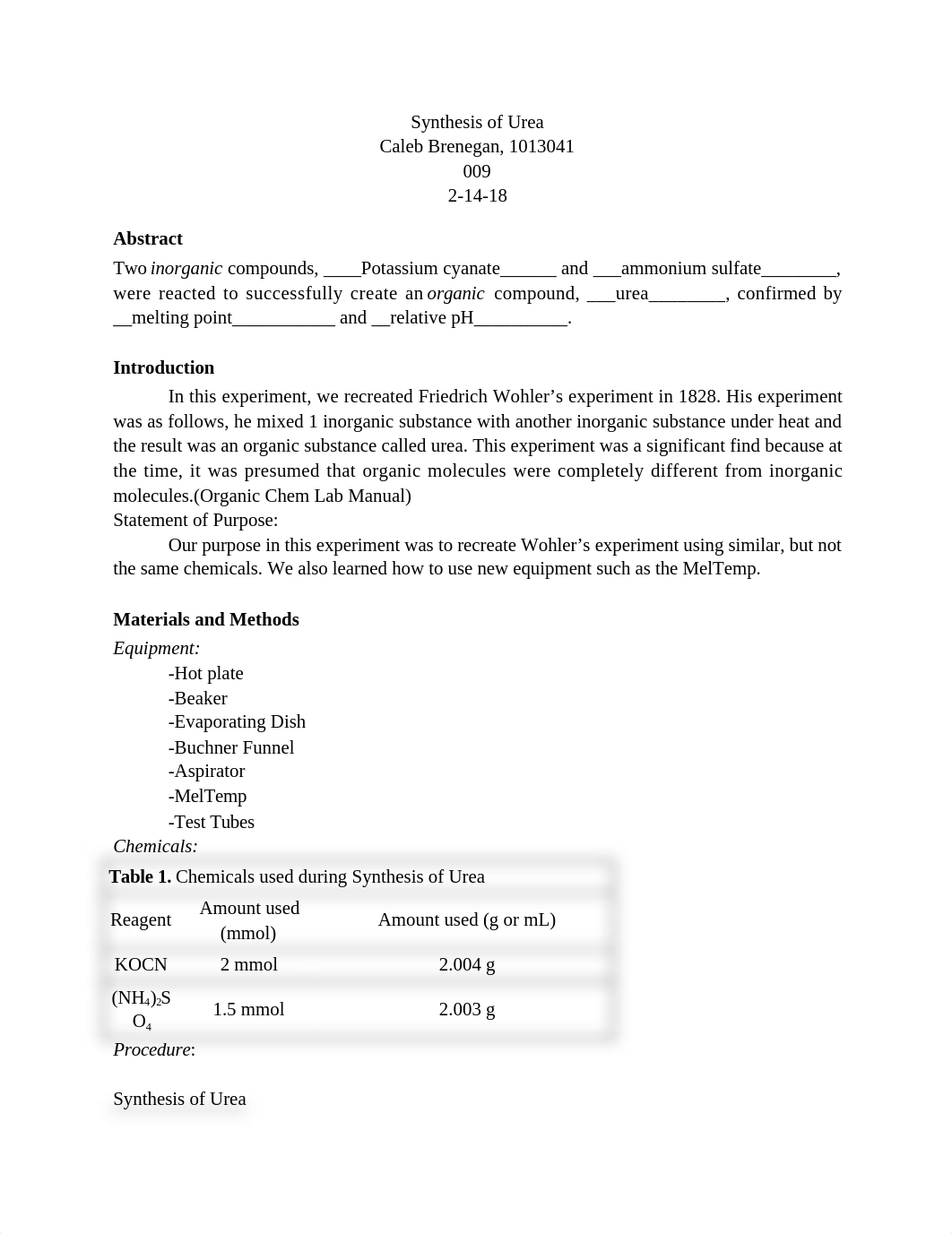 Synthesis of Urea Lab Report.docx_dy3wnakxfhl_page1