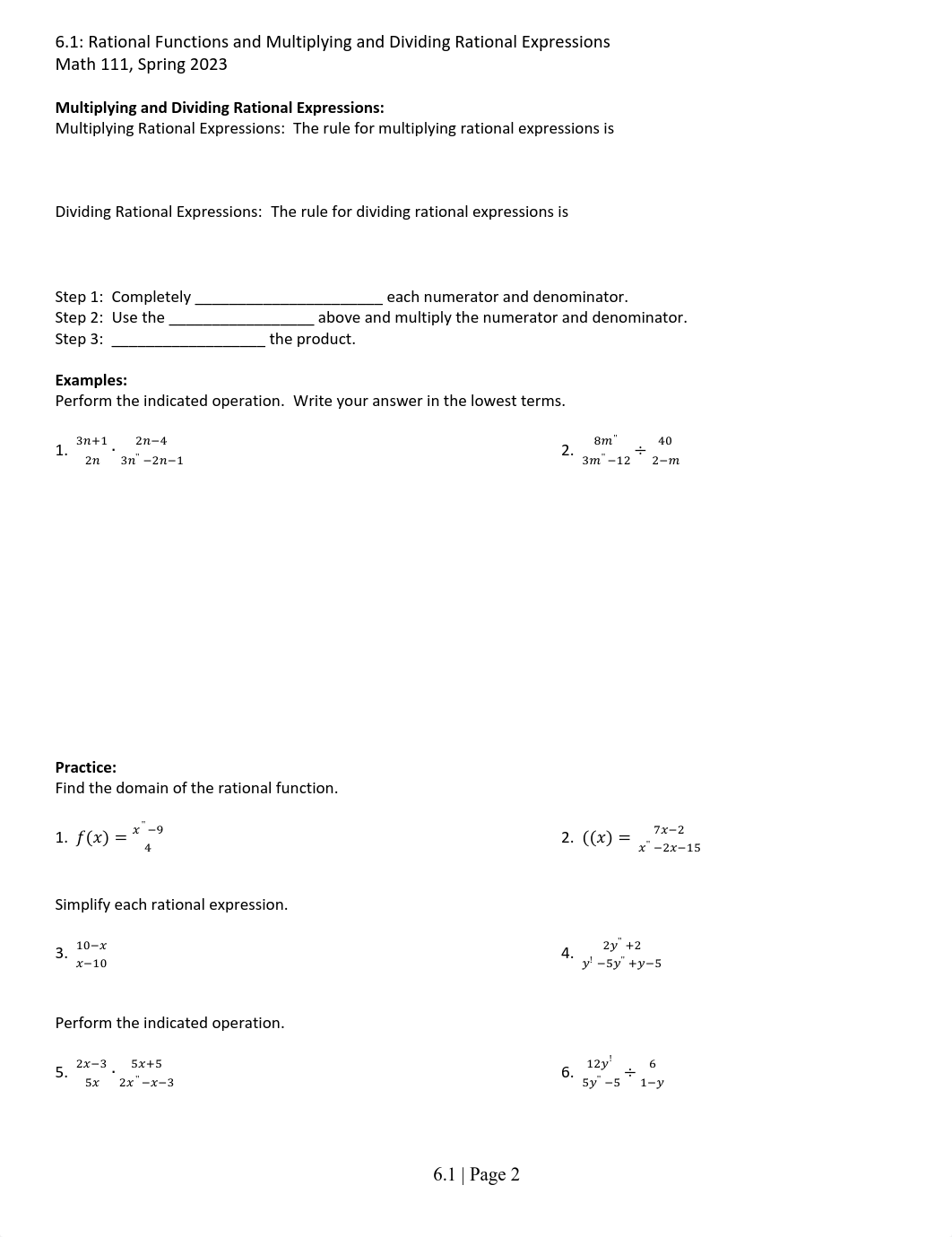 6.1 Notes (Rational Functions and Multiplying and Dividing Rational Expressions).pdf_dy5ckkw97wf_page2