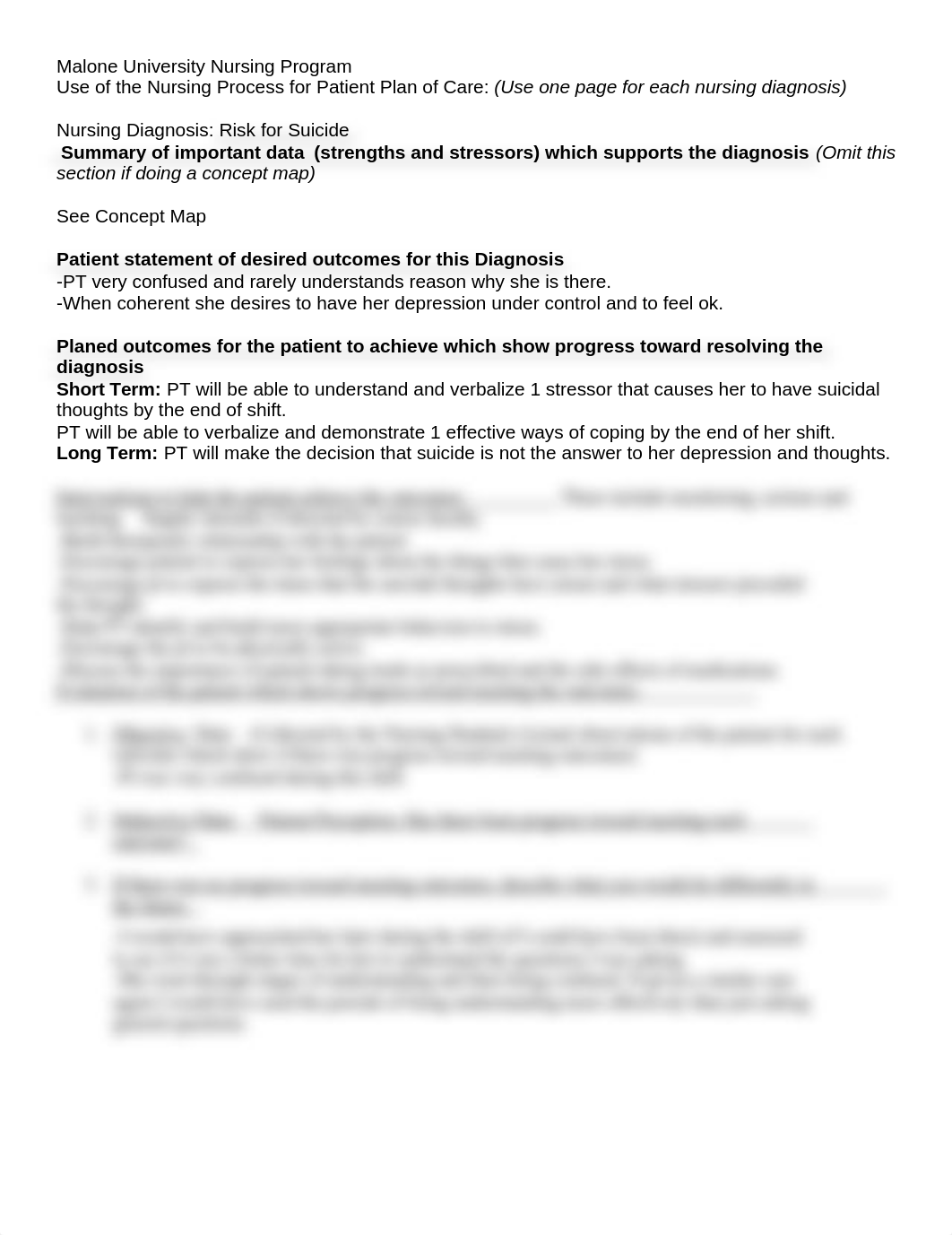 Nursing Care Plan Page. Risk for suicide - notes_dy6nrklw1sv_page1