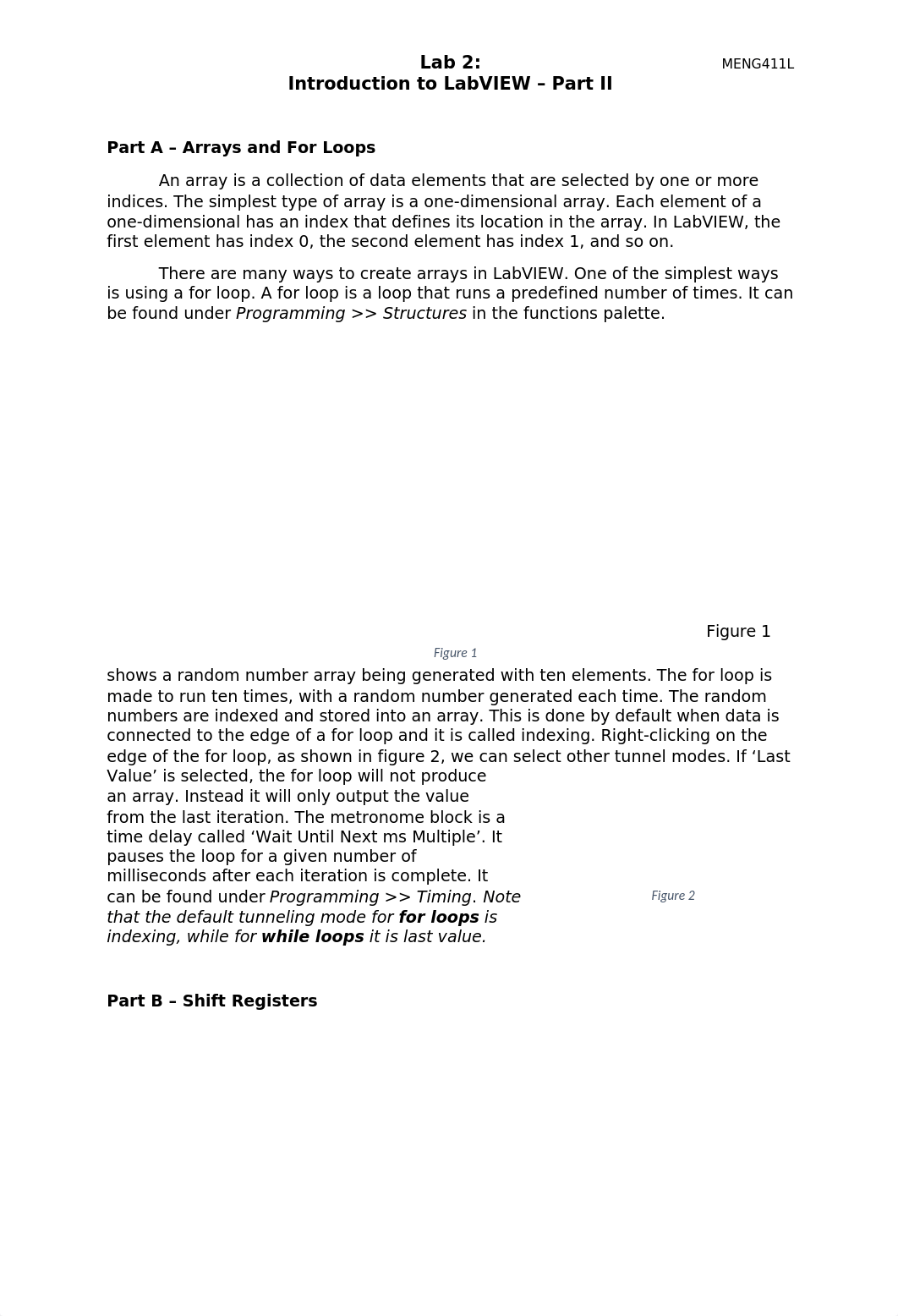 Lab 2:
Introduction to LabVIEW Part II
MENG411L
Part A Arrays and For_dy7d7jf6dbs_page1