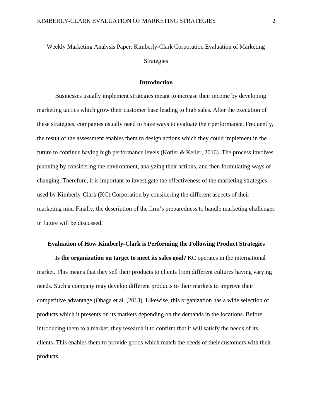 Lowe, Chante' Kimberly Clark Corporation Evaluation of Marketing Strategies.doc_dy7utimakco_page2