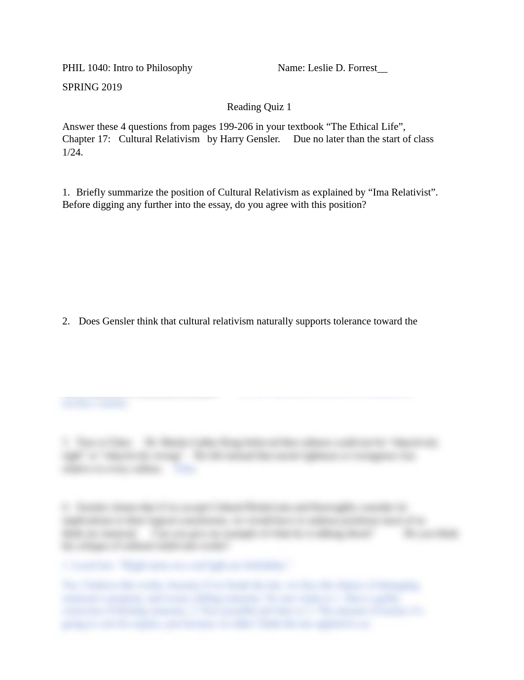 1040 INTRO TO ETHICS Quiz 1 - PGS. 199-2006 CULTURAL RELATIVISM - LESLIE D. FORREST.docx_dy8wu661jth_page1