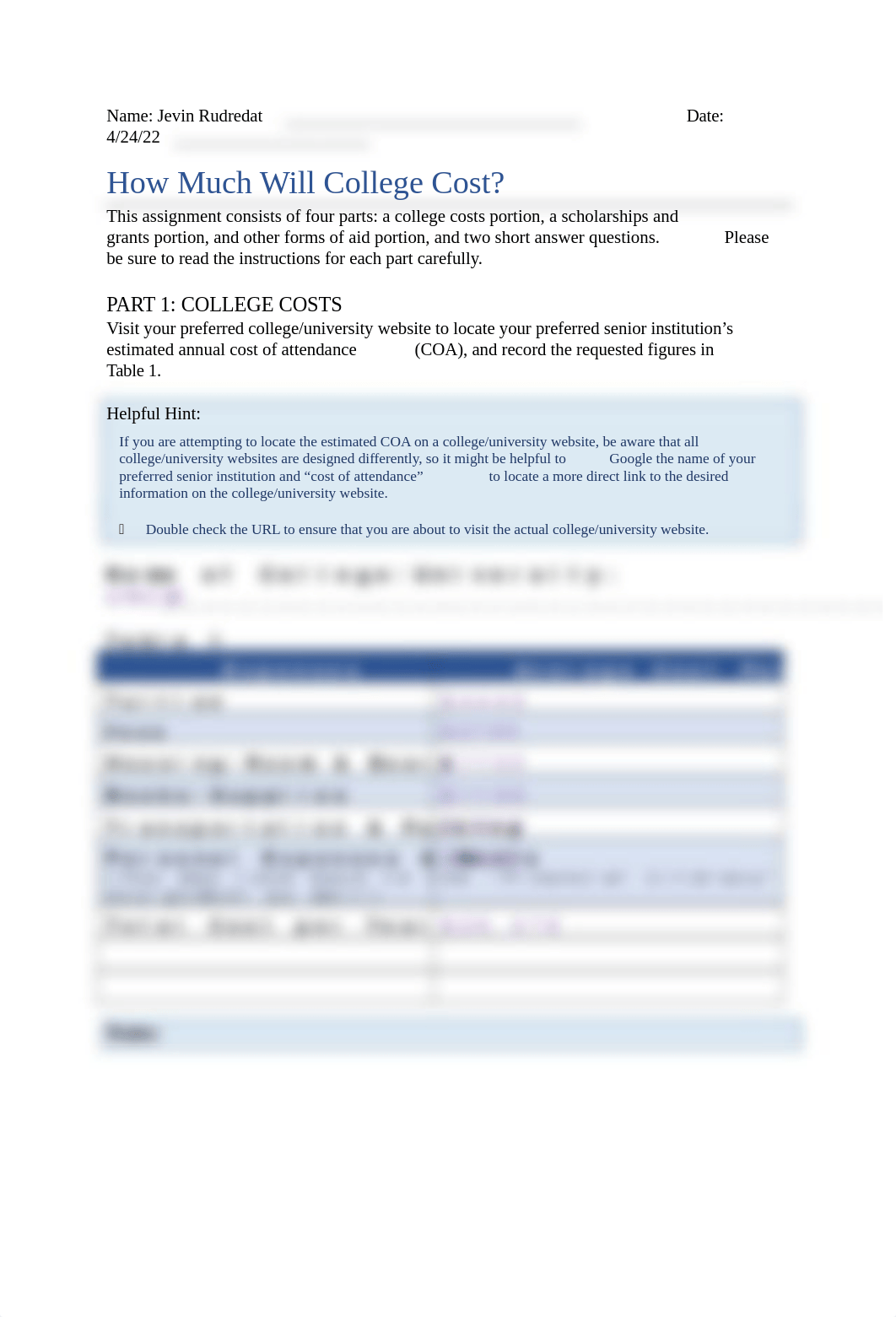J. Rudredat How Much Will College Cost Assignment.docx_dy9ev411669_page1