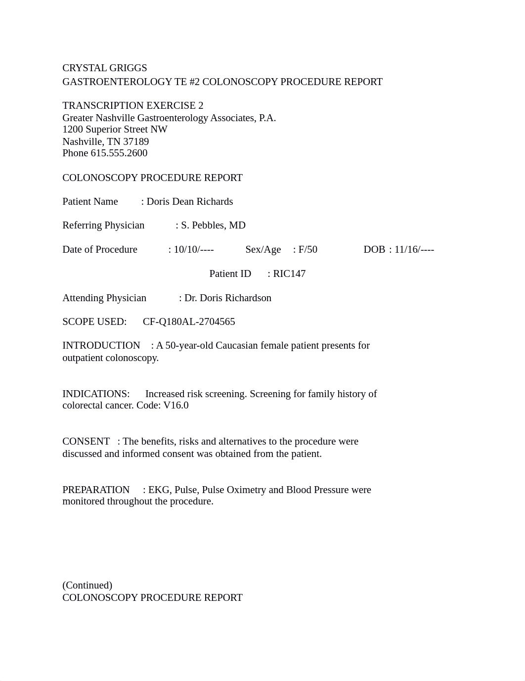 CGriggs Gastroenterology TE #2 Colonoscopy Procedure Report.docx_dybr26qhq8c_page1