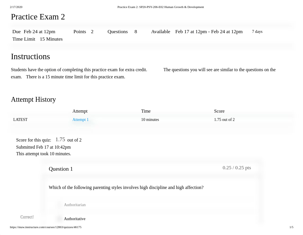 Practice Exam 2_ SP20-PSY-206-E02 Human Growth & Development.pdf_dybrttvfuq2_page1