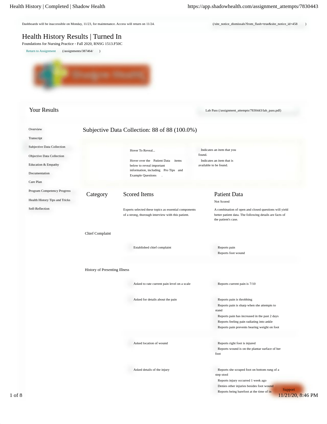 SH subjective Health hx shadowhealth.pdf_dycjsh4ep1g_page1