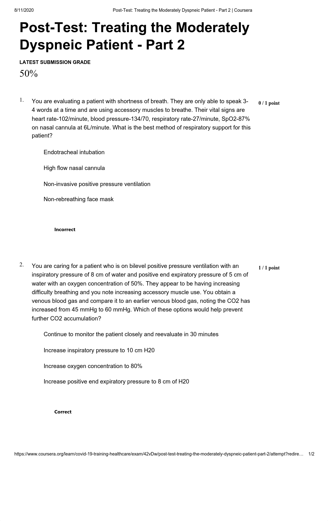 Post-Test_ Treating the Moderately Dyspneic Patient - Part 2 _ Coursera.pdf_dycxok1ffnl_page1