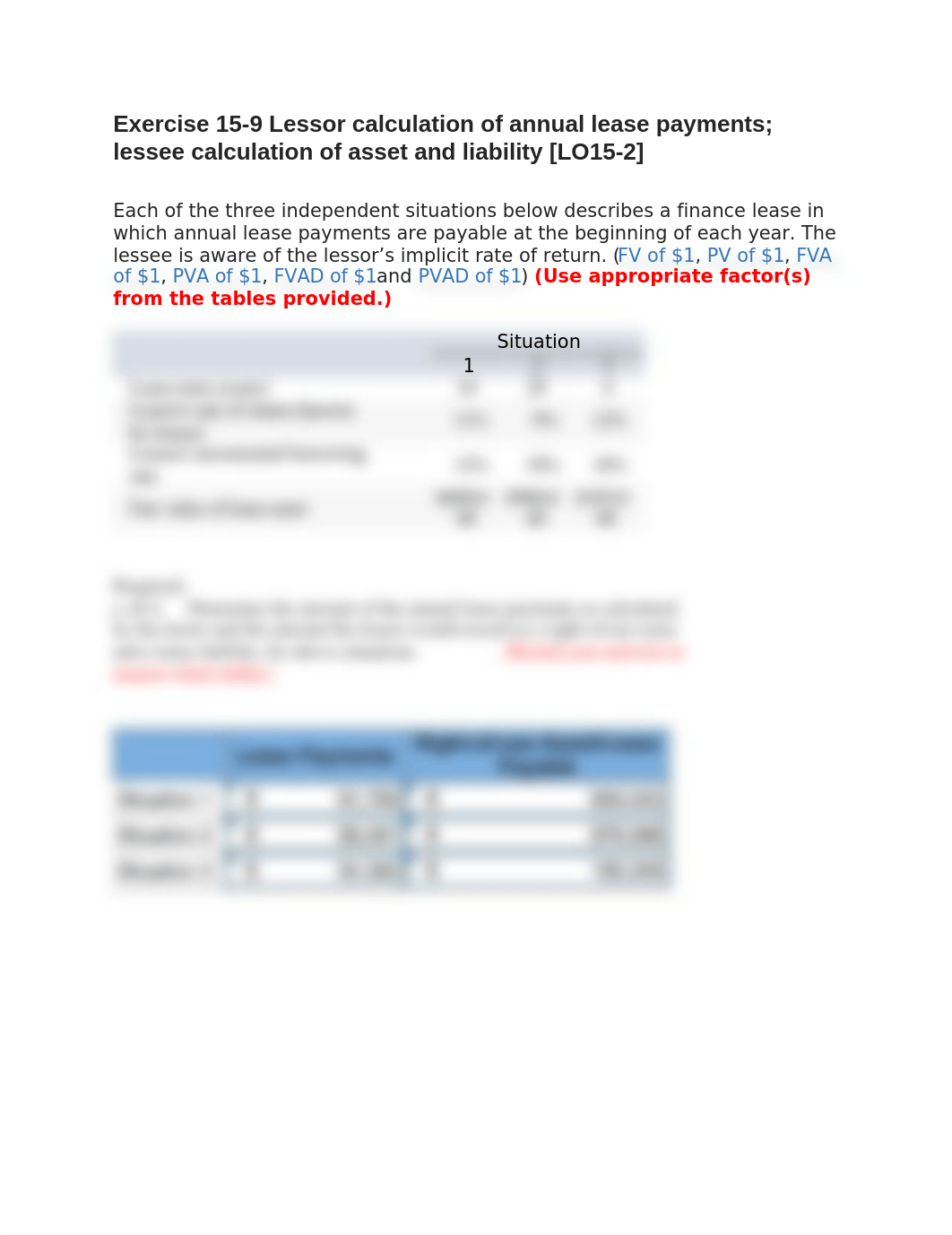 Exercise 15-9 Lessor calculation of annual lease payments; lessee calculation of asset and liability_dye4pnbtu0i_page1