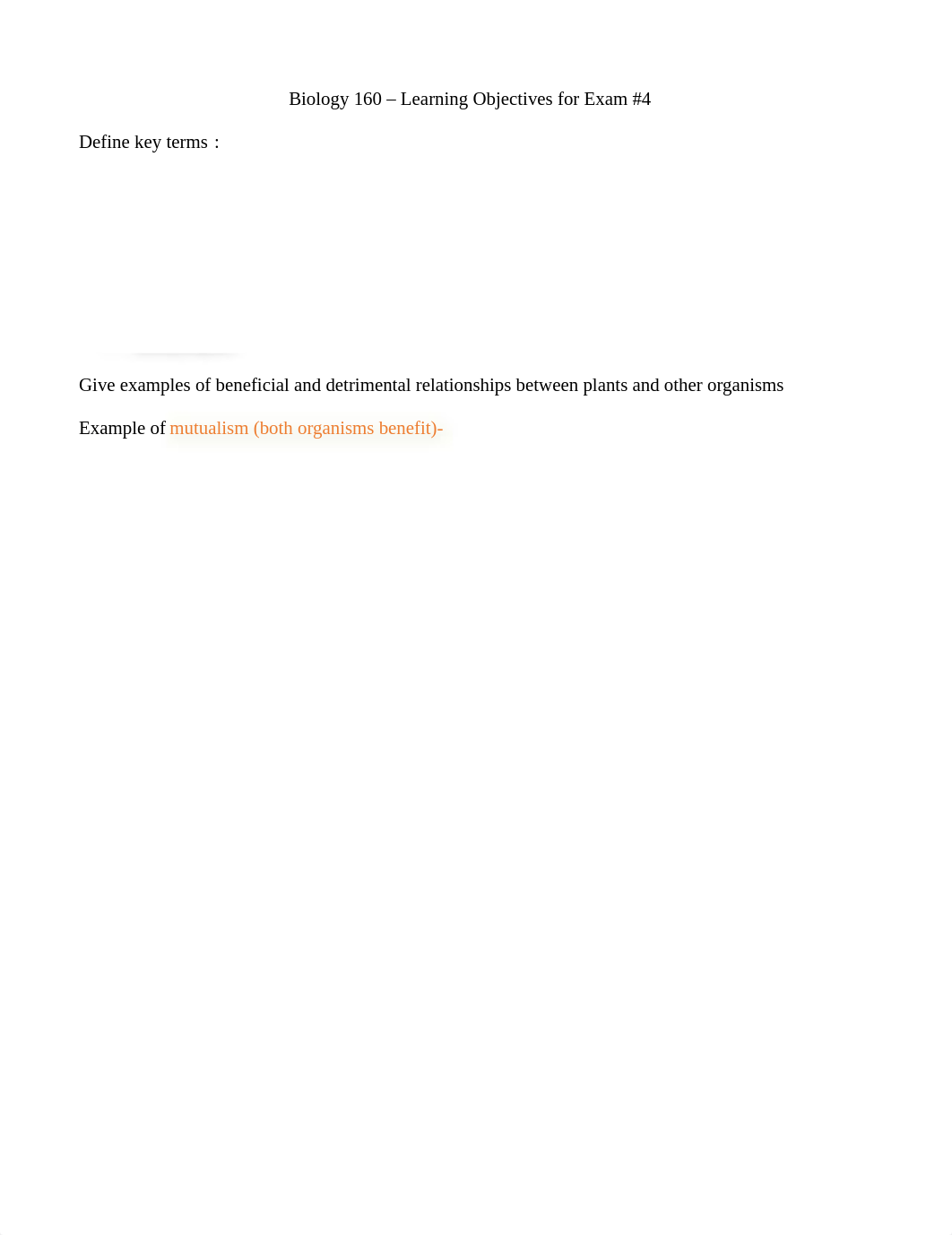 Biol 160 Exam 4 Learning Objectives-BIO160.doc_dyehl98zy62_page1