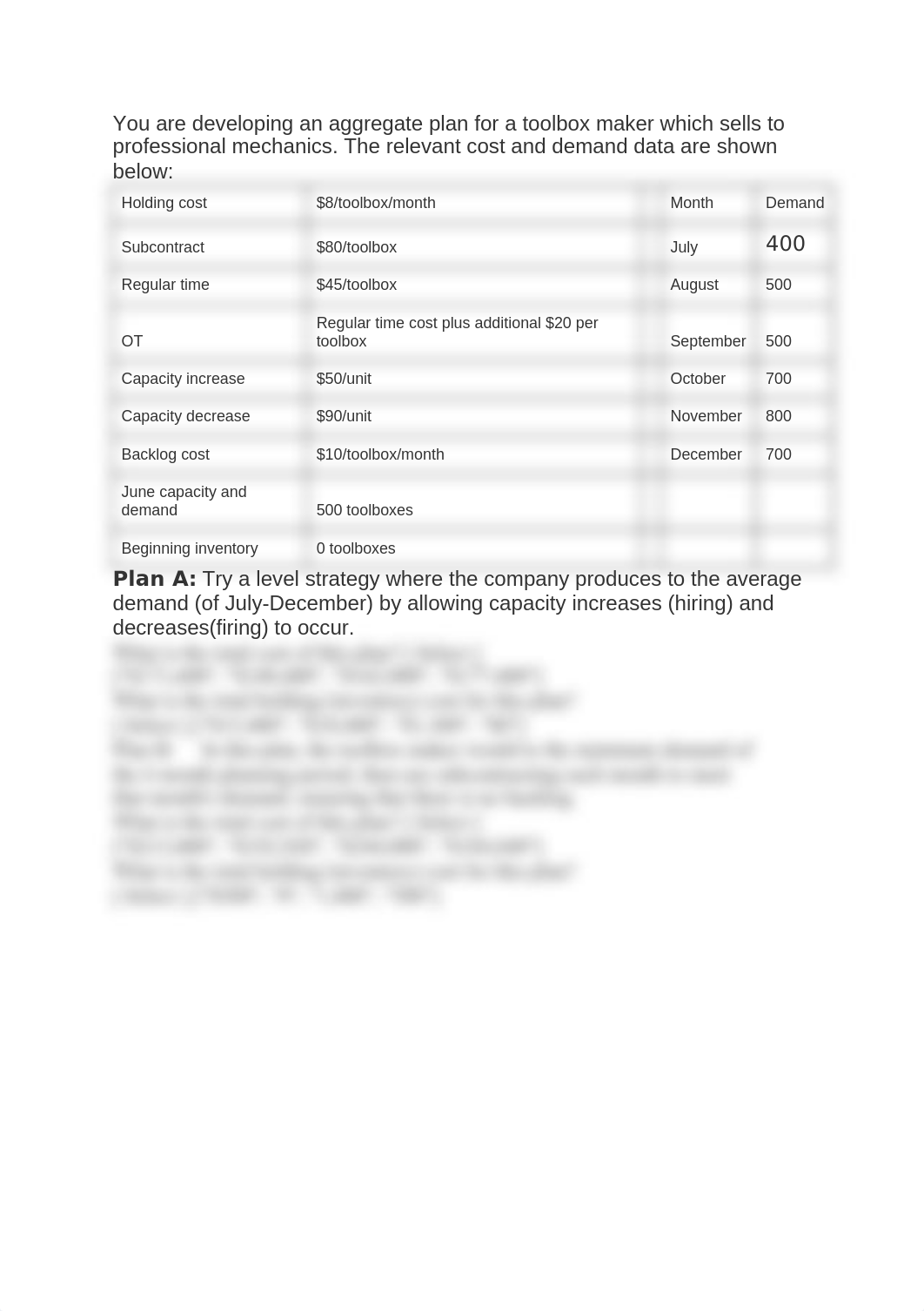 You are developing an aggregate plan for a toolbox maker which sells to professional mechanics.docx_dyen13q2q6b_page1