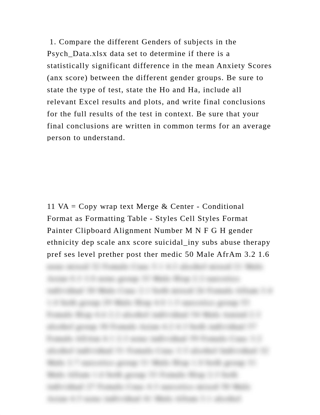 1. Compare the different Genders of subjects in the Psych_Data.xlsx d.docx_dyeyow5poqw_page2