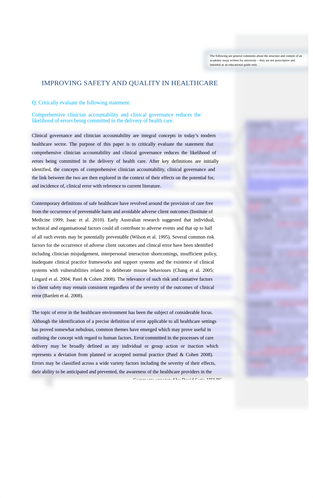 HSM Improving Quality and Safety in Healthcare (Annotated Sample Essay - David).pdf_dyij8ikeees_page1