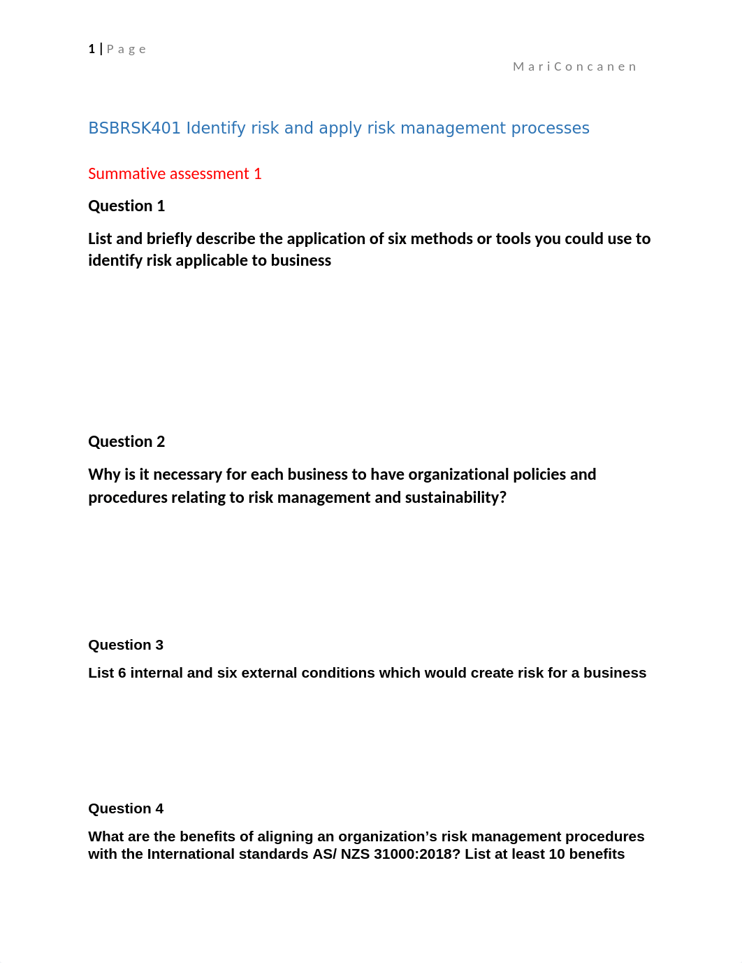 BSBRSK401- Risk Assessment Part 1.docx_dyjzld7mtqh_page1