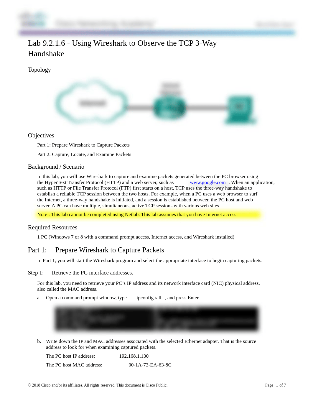 9.2.1.6 Lab - Using Wireshark to Observe the TCP 3-Way Handshake Snyder.docx_dykj1gypmt7_page1