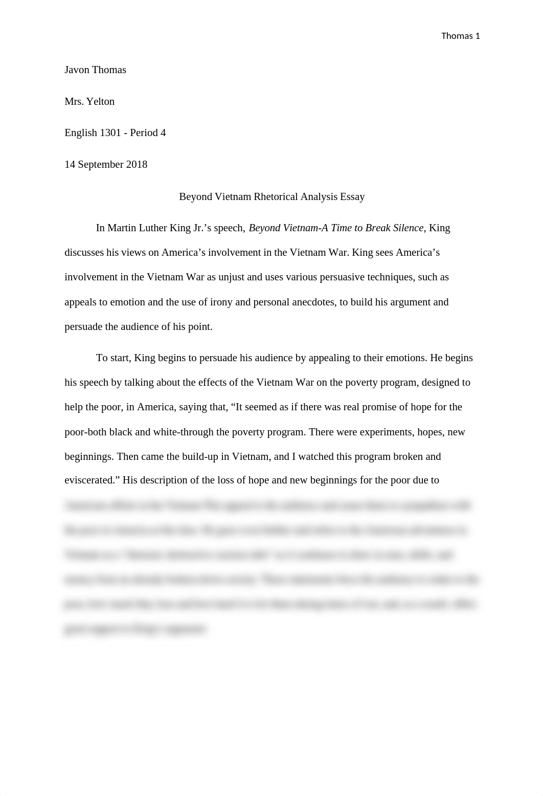 Beyond Vietnam Rhetorical Analysis Essay.docx_dym8xufl2c9_page1