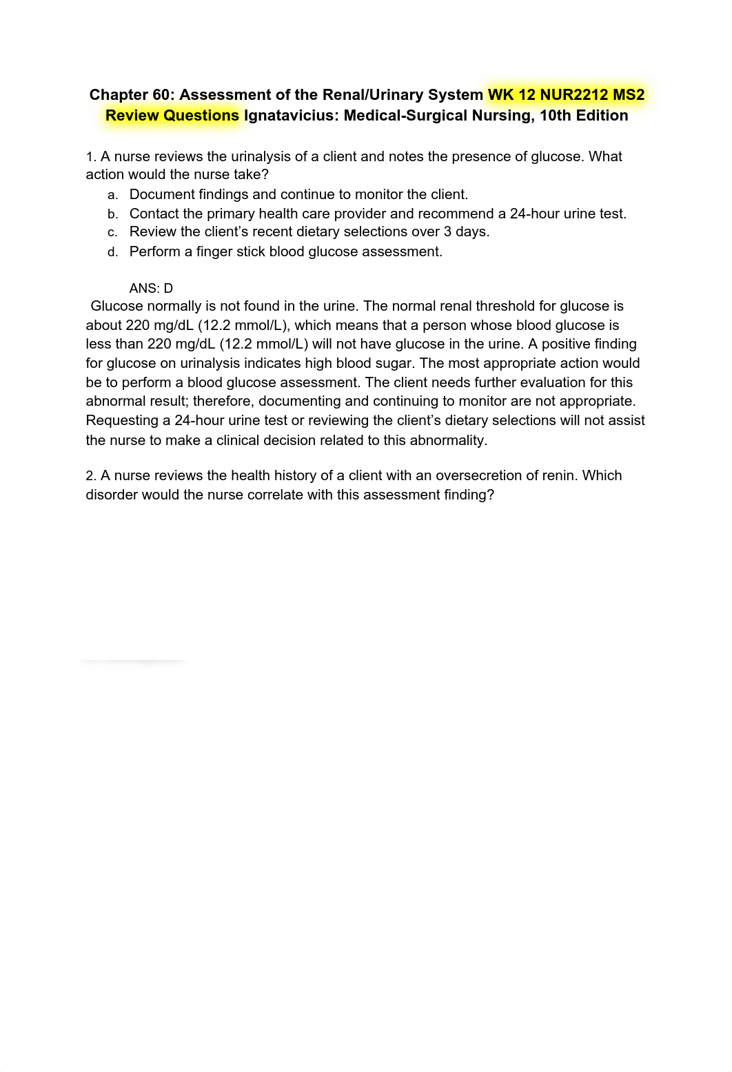 Chapter 60_ Assessment of the Renal_Urinary System WK 12 NUR2212 MS2 Review Questions Ignatavicius__dymc1bopn0e_page1