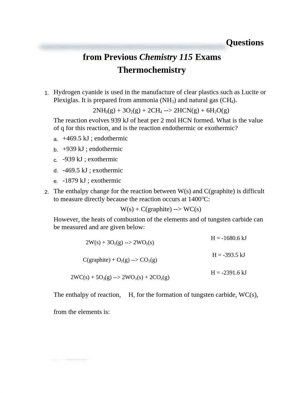 Questions from Previous Chemistry 115 Exams Thermochemistry_dyn2fp4nu41_page1