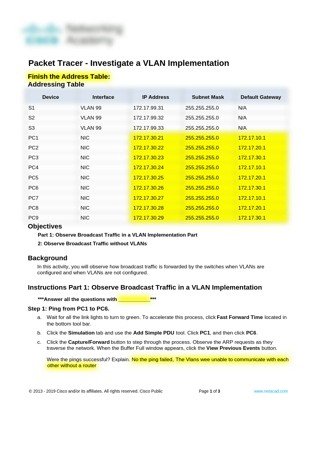 3.2.8 Packet Tracer - Investigate a VLAN Implementation Answer.docx_dyn2s6ewnz9_page1