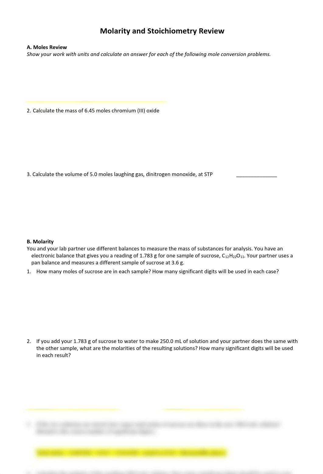 Molarity and Stoichiometry Review ANSWERS (1)_dyn41kijndr_page1