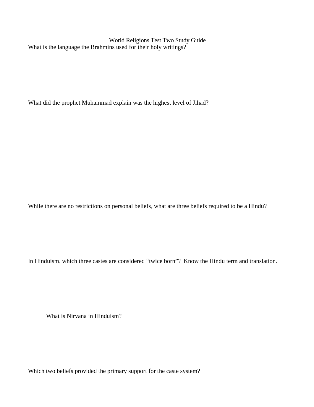 World Religions Test Two Study Guide with missing questions.doc_dynqexgfodl_page1