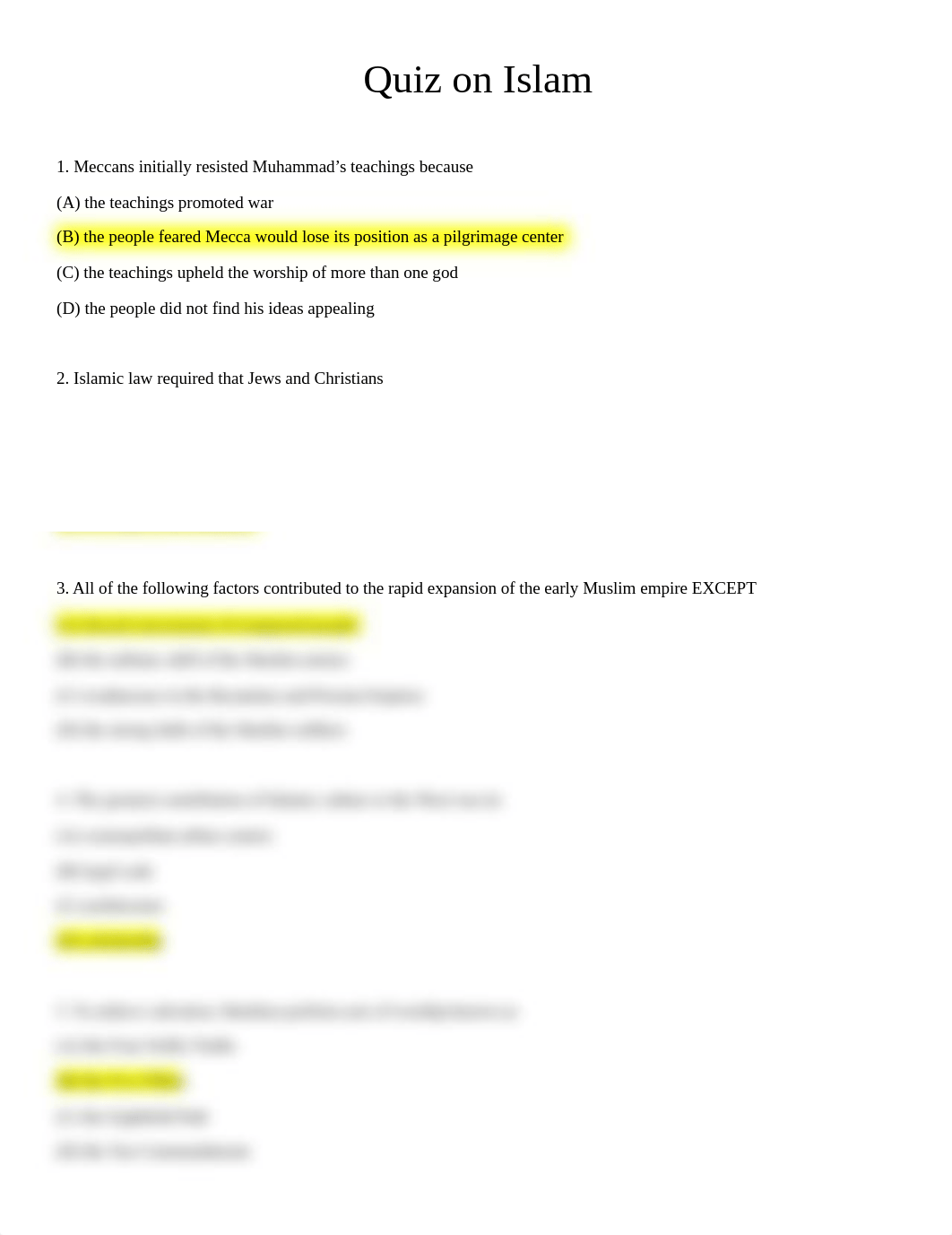 Quiz on Islam - Answer Key.docx_dyo699npk3j_page1