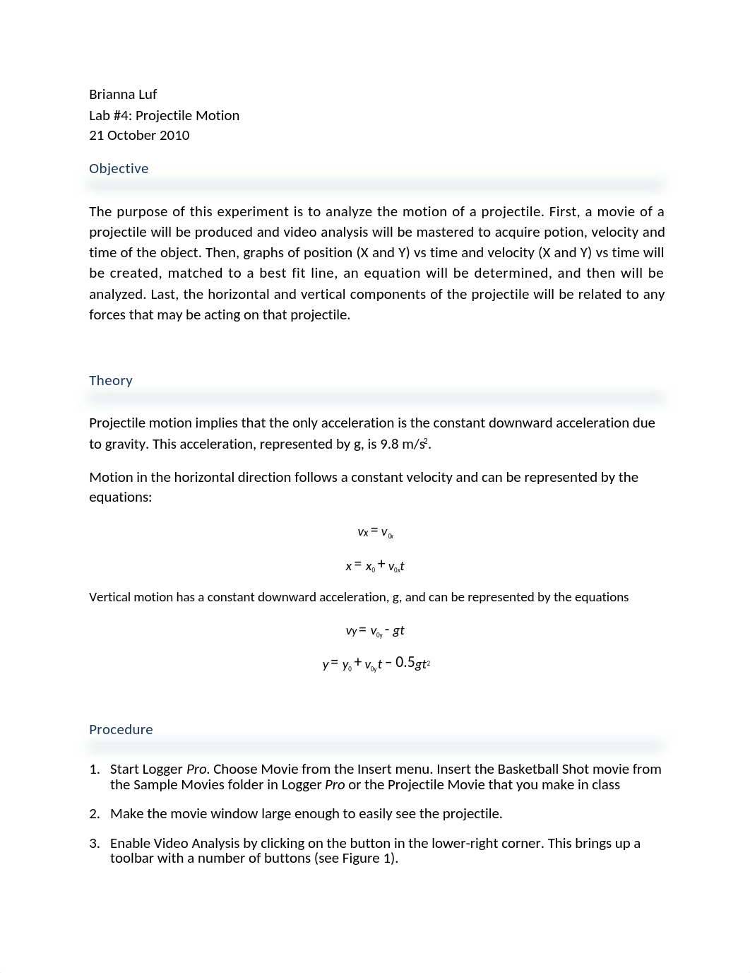 Projectile Motion Lab Report_dyq23t57twv_page1