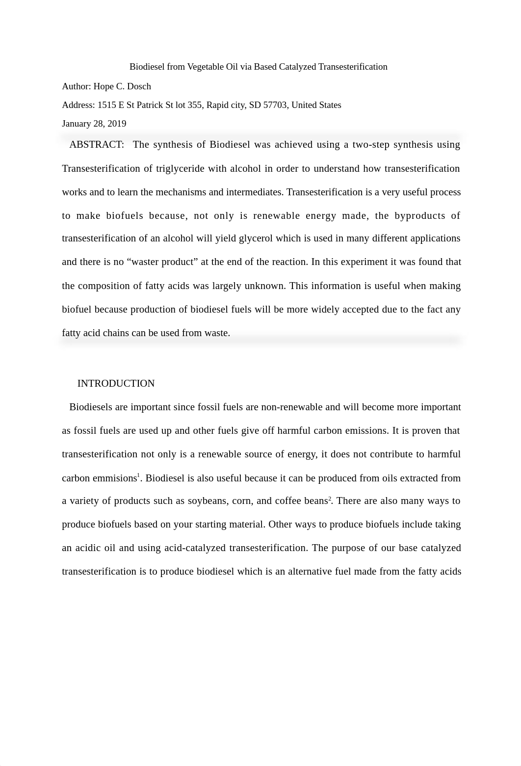 Biodiesel from Vegetable Oil via Based Catalyzed Transesterification Hope Dosch.docx_dyra8q444do_page1