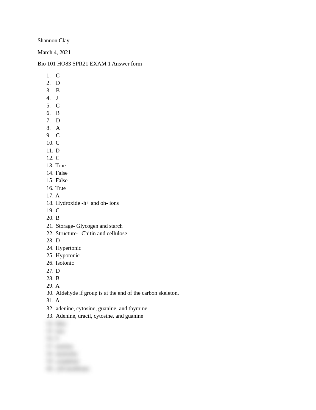 Bio 101 HO83 SPR21 EXAM 1 Answer form.docx_dyrmkehuw85_page1