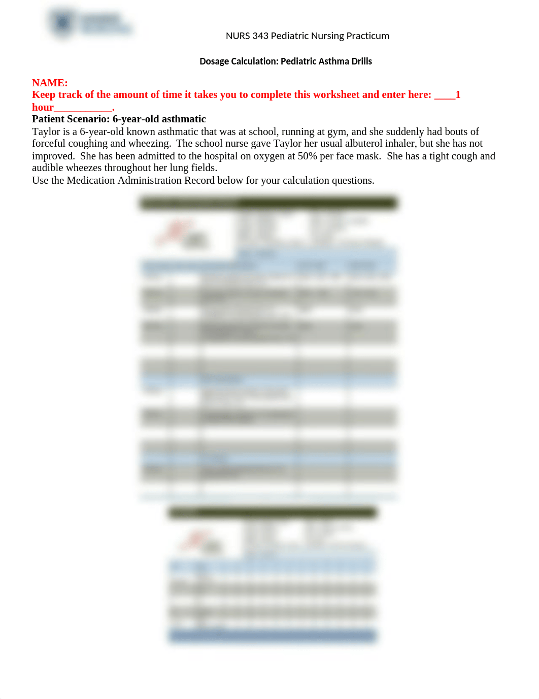 Clinical Day #2 Dosage Calculations - Case Studies. Pediatric Asthma Drills.docx_dys1nymyj9o_page1